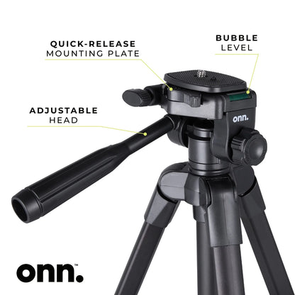 52" Aluminum Compact Camera Tripod Adjustable Height, Light Weight, Mounts for Slr|Camera|Smartphone|Gopro