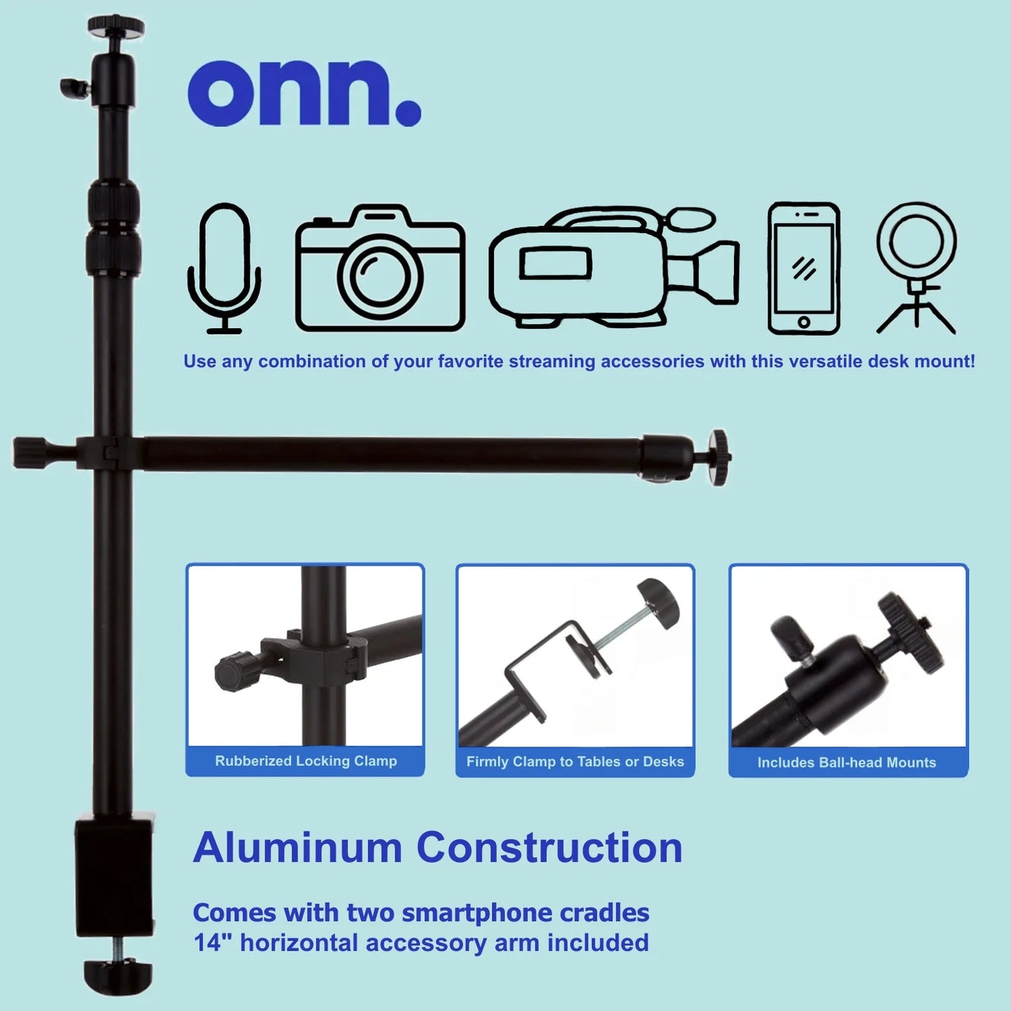 Desk / Table Mount for Auxiliary Arm for Streaming and Mounting DSLR, Phone, Ring Light, Webcam, Cameras